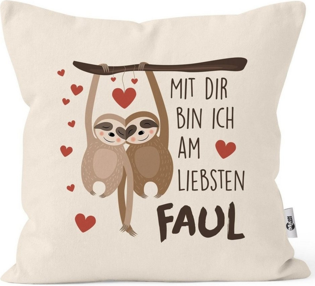 MoonWorks Dekokissen Kissen-Bezug Spruch Mit dir bin ich am liebsten faul Faultier Geschenk Liebe Freundschaft Valentinstag Geburtstag Freund Freundin MoonWorks® Bild 1