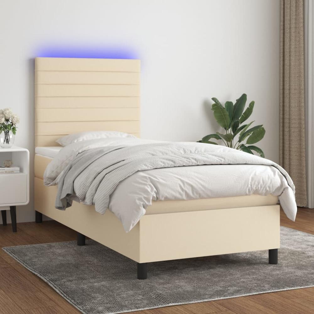 vidaXL Boxspringbett mit Matratze & LED Creme 90x190 cm Stoff 3134922 Bild 1