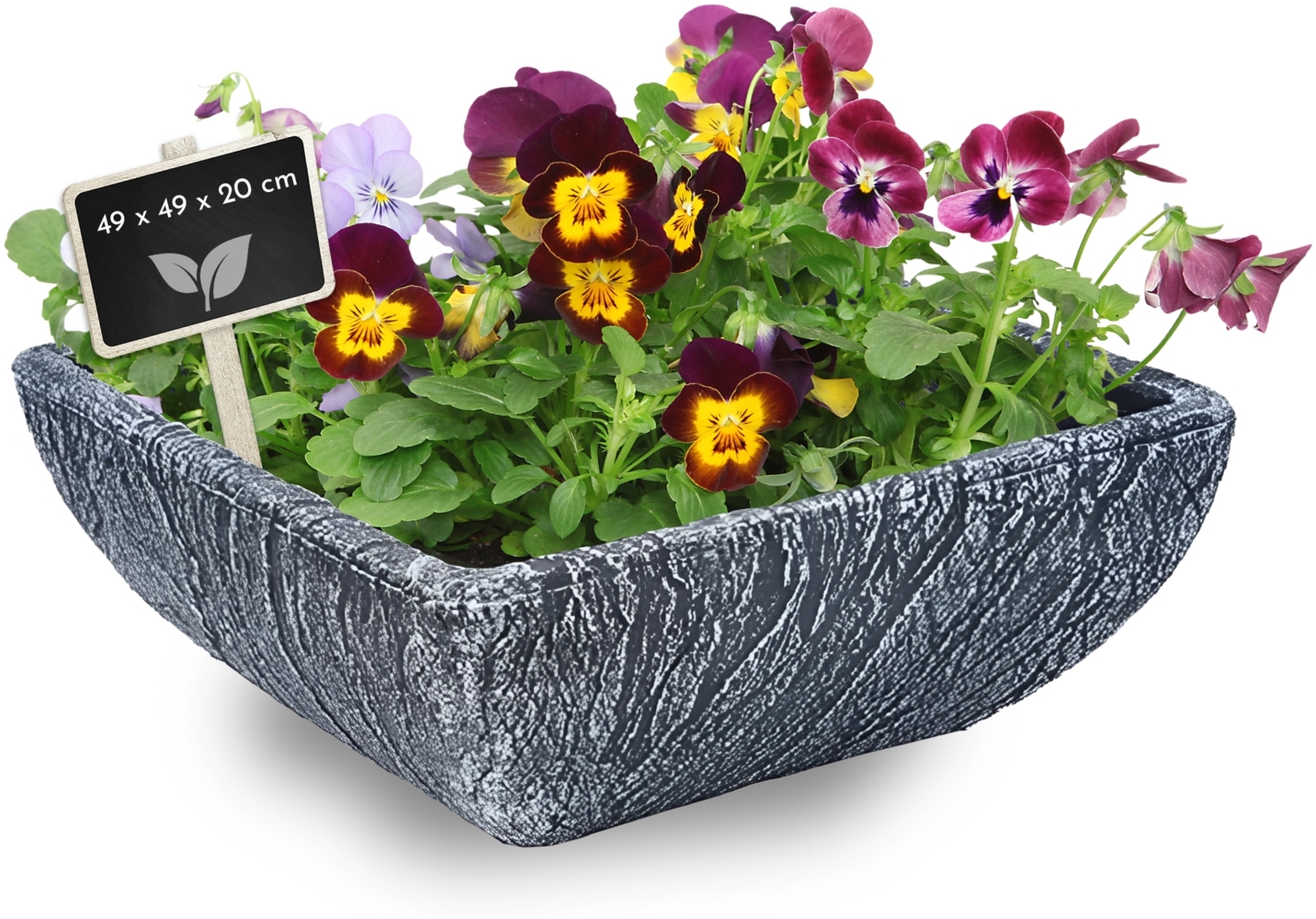 Pflanzschale aus Kunststoff, eckiger Pflanztopf, Grabschale, Stein-Optik Bild 1