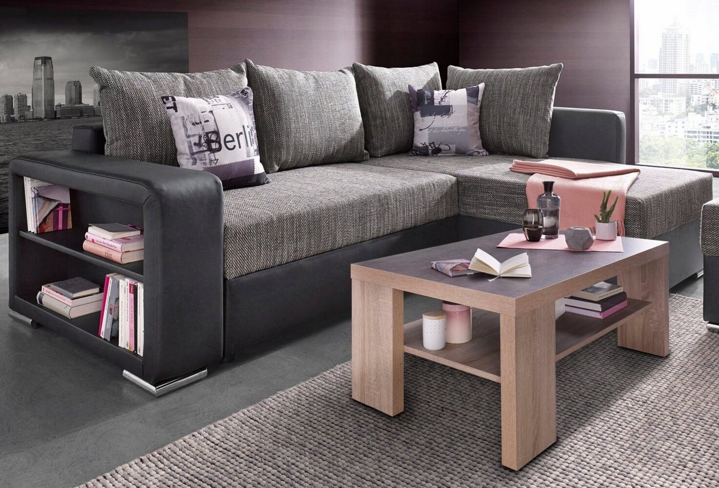 COLLECTION AB Ecksofa John L-Form, mit Bettfunktion, Bettkasten und integriertem Regal Bild 1