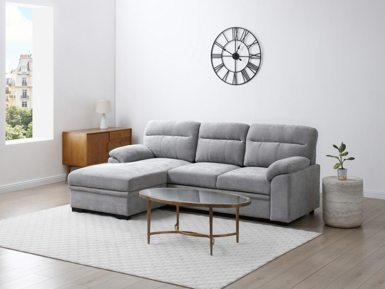 Vente-unique - Ecksofa mit Schlaffunktion - Ecke links - Stoff - Grau - ULENIO Bild 1