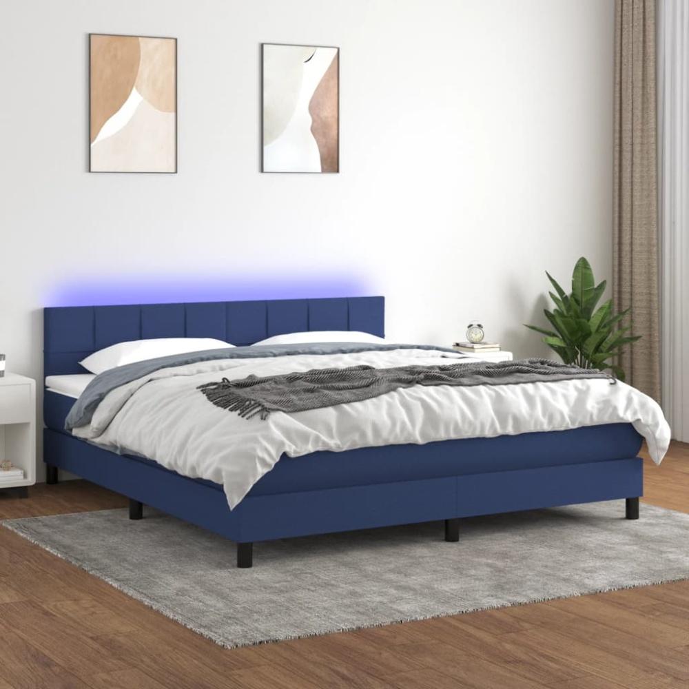 vidaXL Boxspringbett mit Matratze & LED Blau 160x200 cm Stoff 3133171 Bild 1