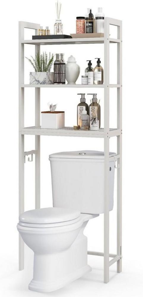 KOMFOTTEU Badregal Toilettenregal, mit 3 Ablagen & 3 abnehmbaren Haken, 63 X 26,5 X 170 cm Bild 1