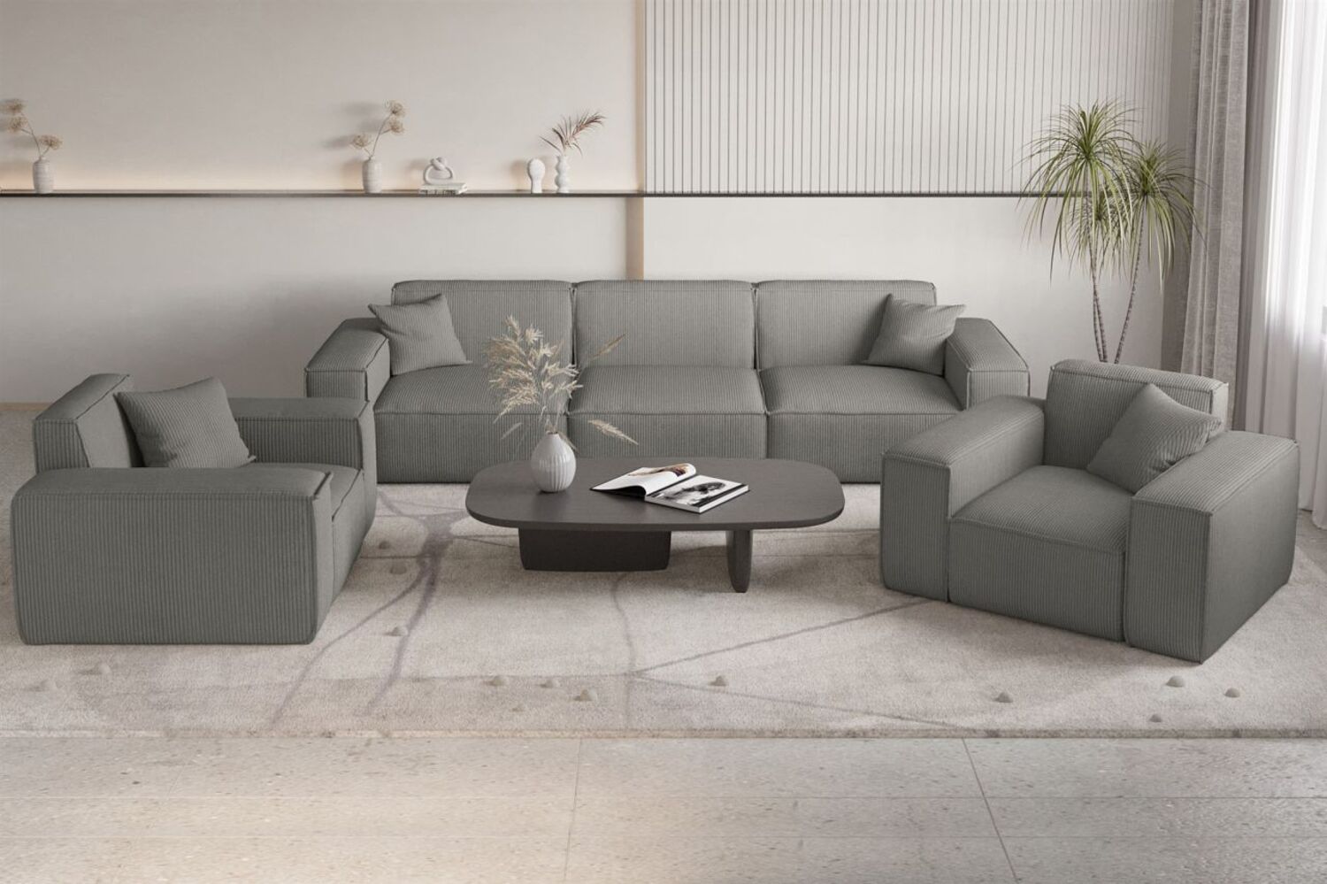 Sofaset Designersofa CELES PREMIUM 3-1-1 in Stoff Scala Grau Bild 1