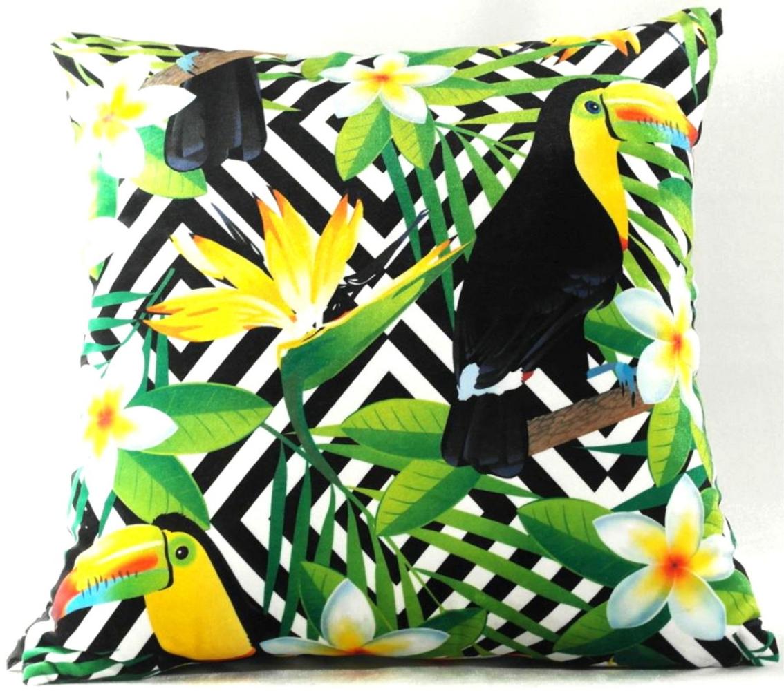 Casa Padrino Luxus Kissen California Parrots & Flowers Mehrfarbig 45 x 45 cm - Edles Deko Kissen aus feinstem Samtstoff Bild 1