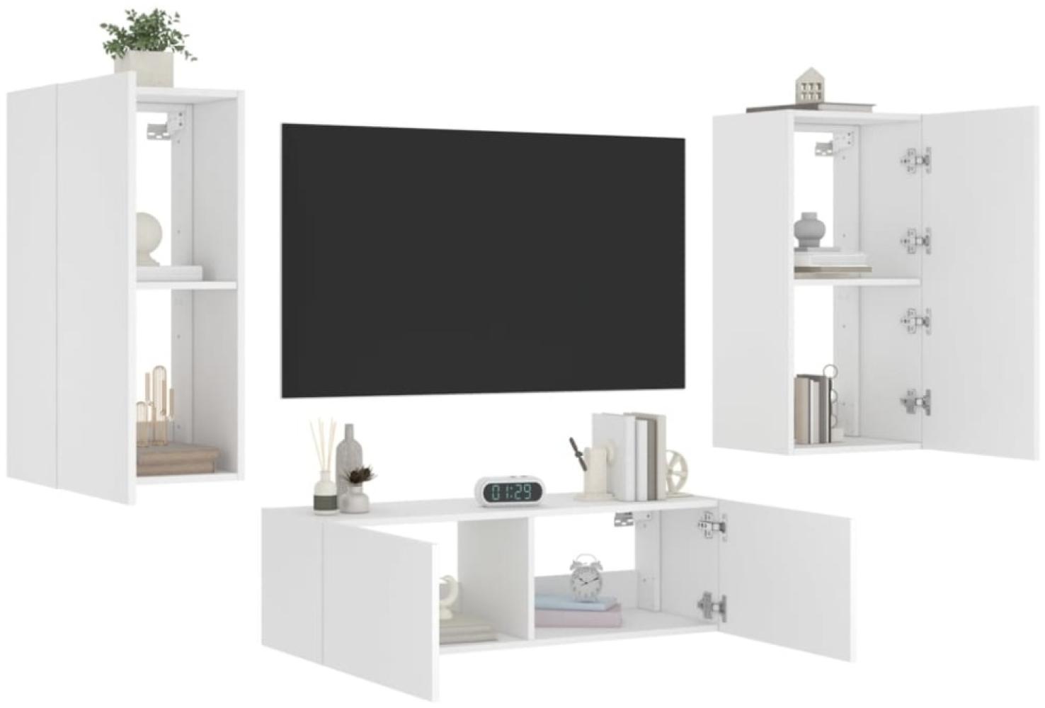 vidaXL 3-tlg. TV-Wohnwand mit LED-Leuchten Weiß 3216874 Bild 1