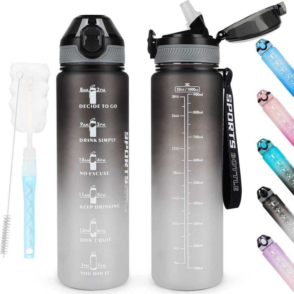 Trinkflasche AOHAN 1L BPA-frei Sport Wasserflasche mit Stroh Zeitmarkierungen Bild 1