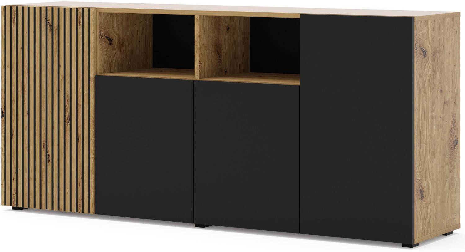 Domando Sideboard Isola Rossa M2 Modern Breite 180cm, tolle Fräsoptik, Push-to-Open-Funktion in Artisan Eiche und Schwarz Matt Bild 1