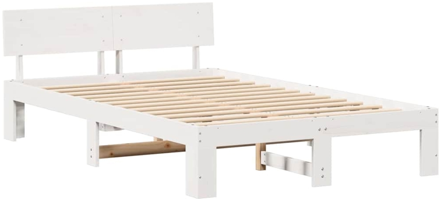 vidaXL Bettgestell mit Kopfteil Weiß 135 x 190 cm Massivholz Kiefer 872660 Bild 1