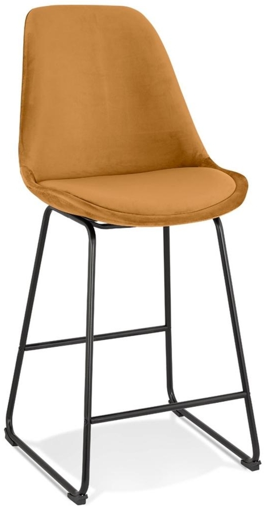 Kadima Design Tresen-Sessel Samt | 67 cm hoch | Gepolstert Metallgestell | Senfgelb | Barhocker Bild 1