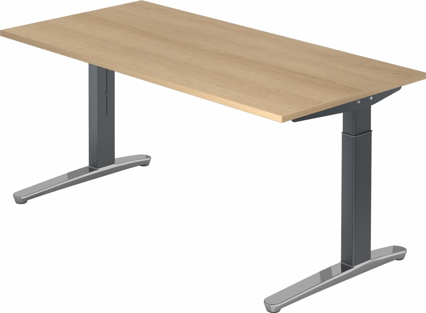 bümö manuell höhenverstellbarer Schreibtisch 160x80 in Eiche, Gestell in graphit/alu - PC Tisch höhenverstellbar & groß, höhenverstellbarer Tisch Büro, großer Computertisch verstellbar, X16-E-GC Bild 1