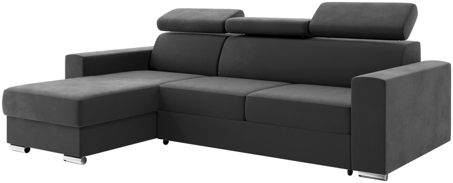 Meblini 'Voss' Schlafcouch mit Bettkasten, Samtstoff, 242 x 168 x 79 cm, Dunkelgrau, Links Bild 1