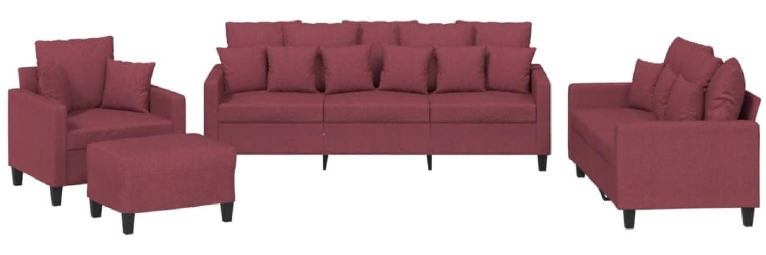 vidaXL 4-tlg. Sofagarnitur mit Kissen Weinrot Stoff 3201646 Bild 1