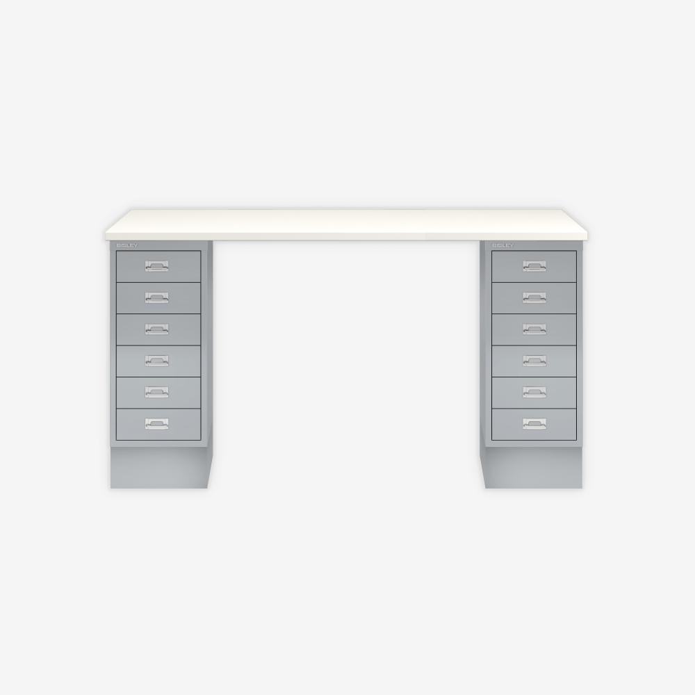 MultiDesk, 2 MultiDrawer mit 6 Schüben, Dekor Weiß, Farbe Silber, Maße: H 740 x B 1400 x T 600 mm Bild 1