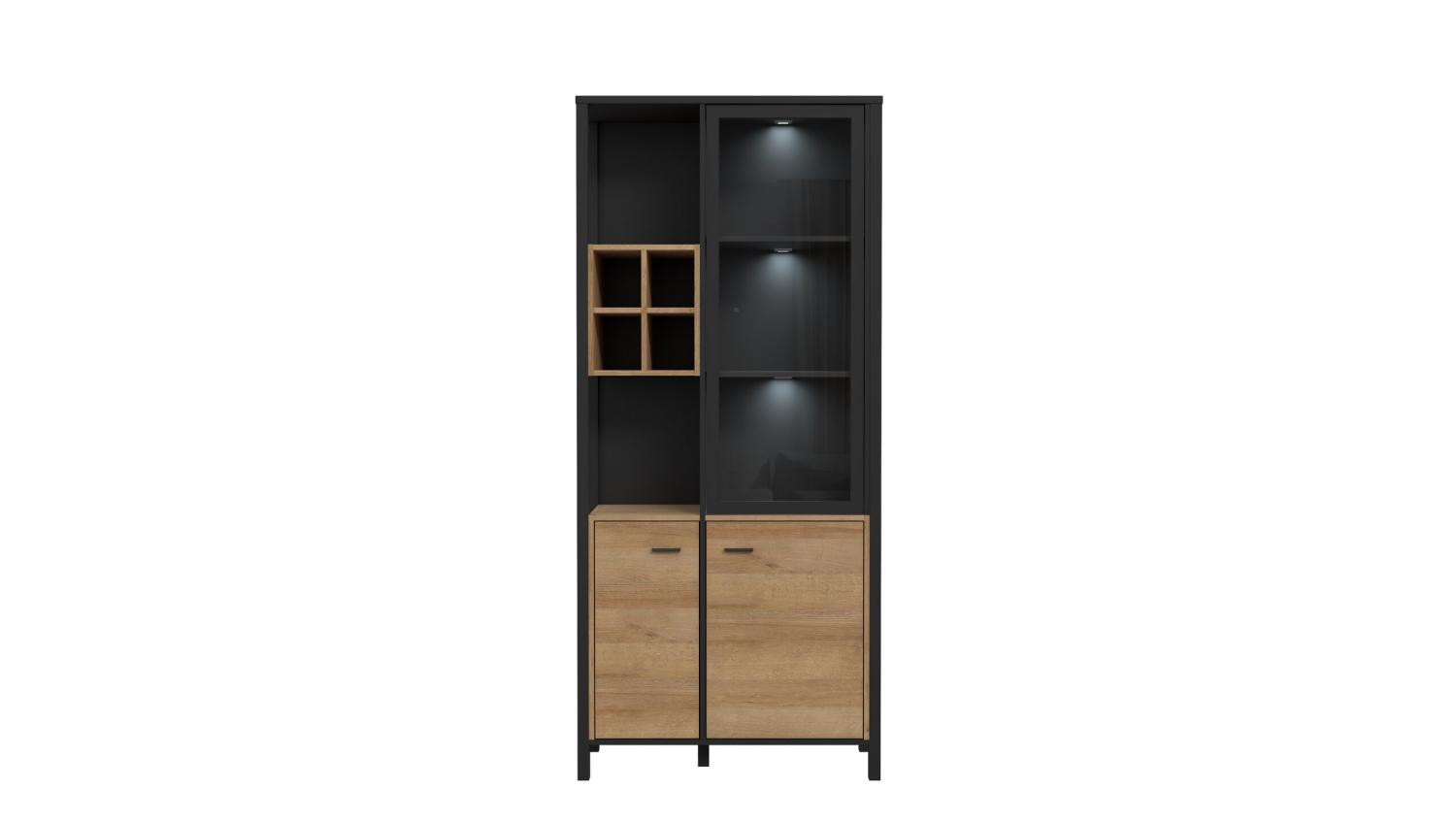 99rooms Harryson Vitrine IV Riviera Eiche Schwarz mit LED-Beleuchtung Bild 1