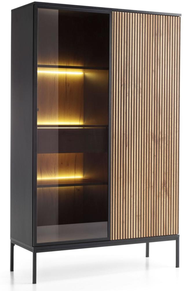 Vitrinenschrank Standvitrine Sento 104x39x166cm schwarz Wotan Eiche MDF Bild 1