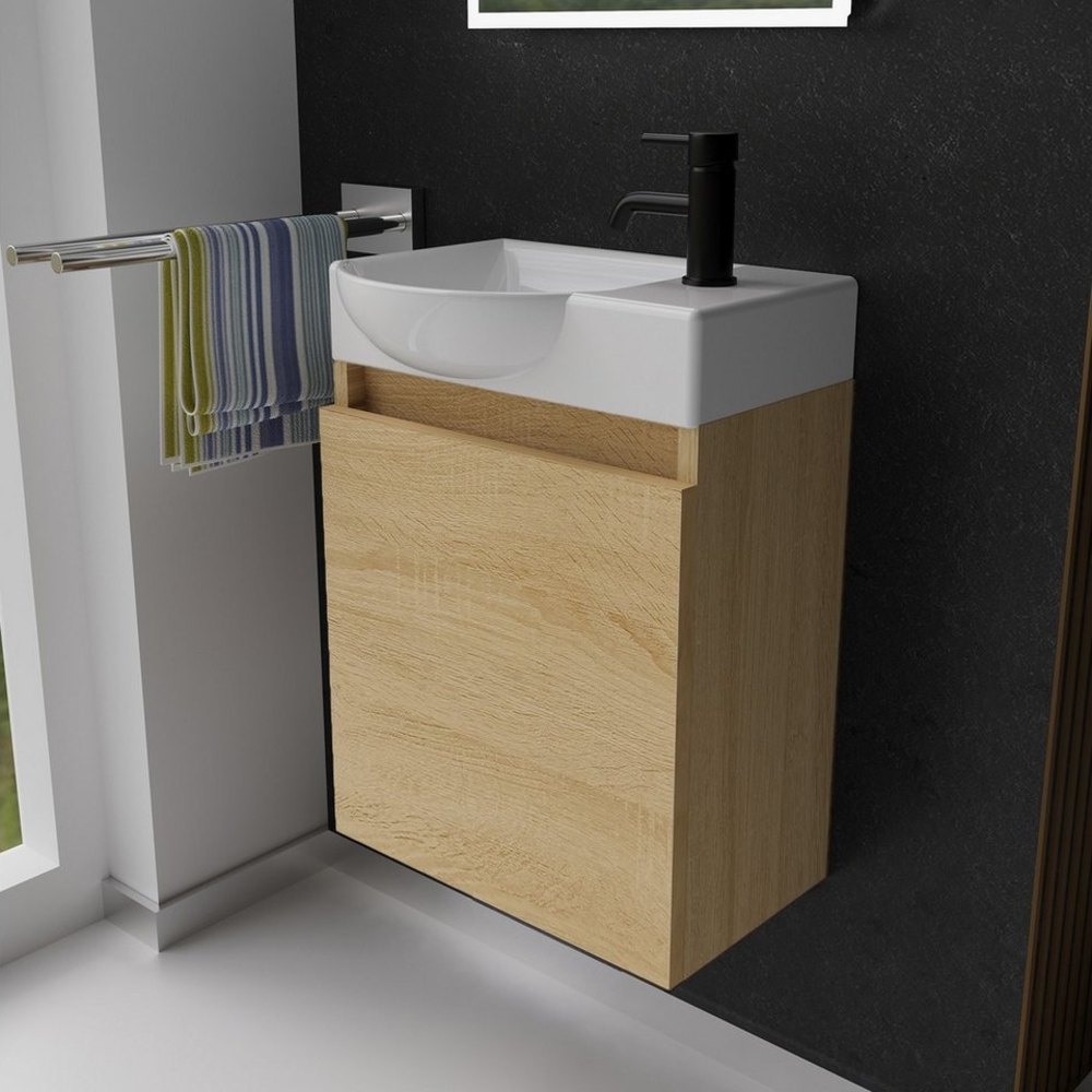Alpenberger Badmöbel-Set Gäste WC Waschbecken mit Unterschrank - Hängeschrank Vormontiert, (Badschrank 2-tlg, Waschtisch hängend), Waschbeckenunterschrank mit Softclose Bild 1