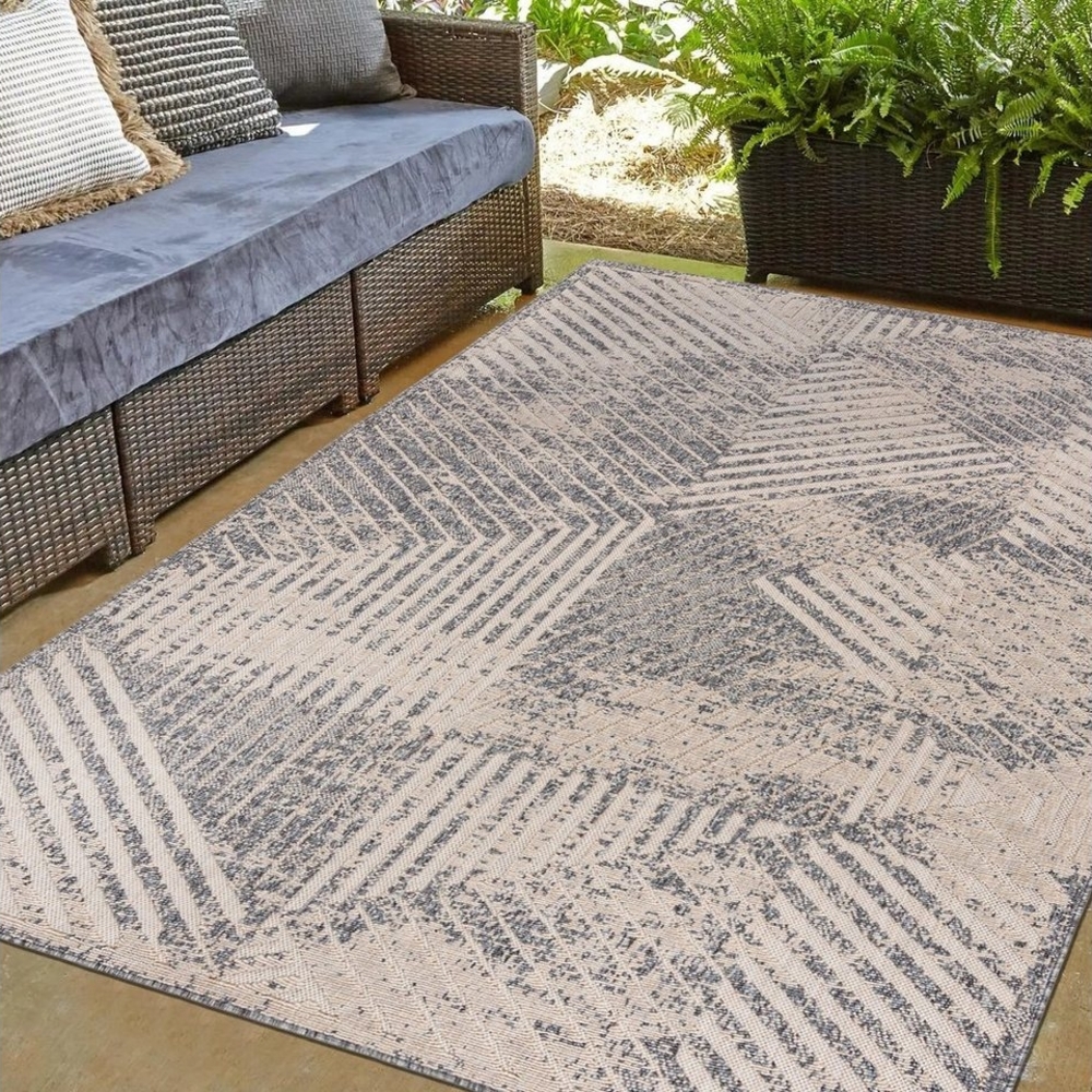 Mazovia Outdoorteppich In- & Outdoor Teppich Wetterfest & UV-beständig Balkon - Beige Grau, 60 x 100 cm, Höhe 6 mm, Kurzflor - niedrige Florhöhe, Weich, Pflegeleicht, Flachgewebe Bild 1