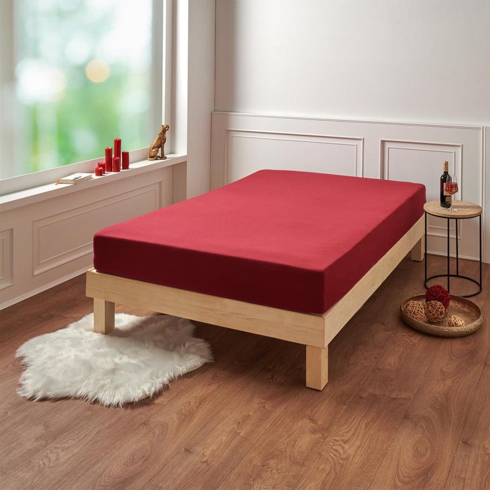 Traumschlaf Premium Interlock Jersey Spannbettlaken|90x220 cm - 100x220 cm| weinrot Bild 1