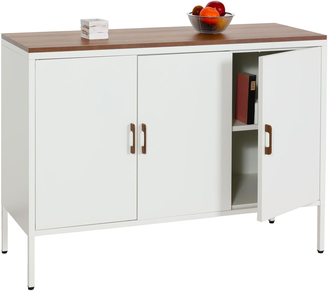 Kommode HWC-L84, Sideboard Schrank Anrichte, 3 Türen Metall 90x120x40cm, Melamin beschichtet ~ weiß Bild 1