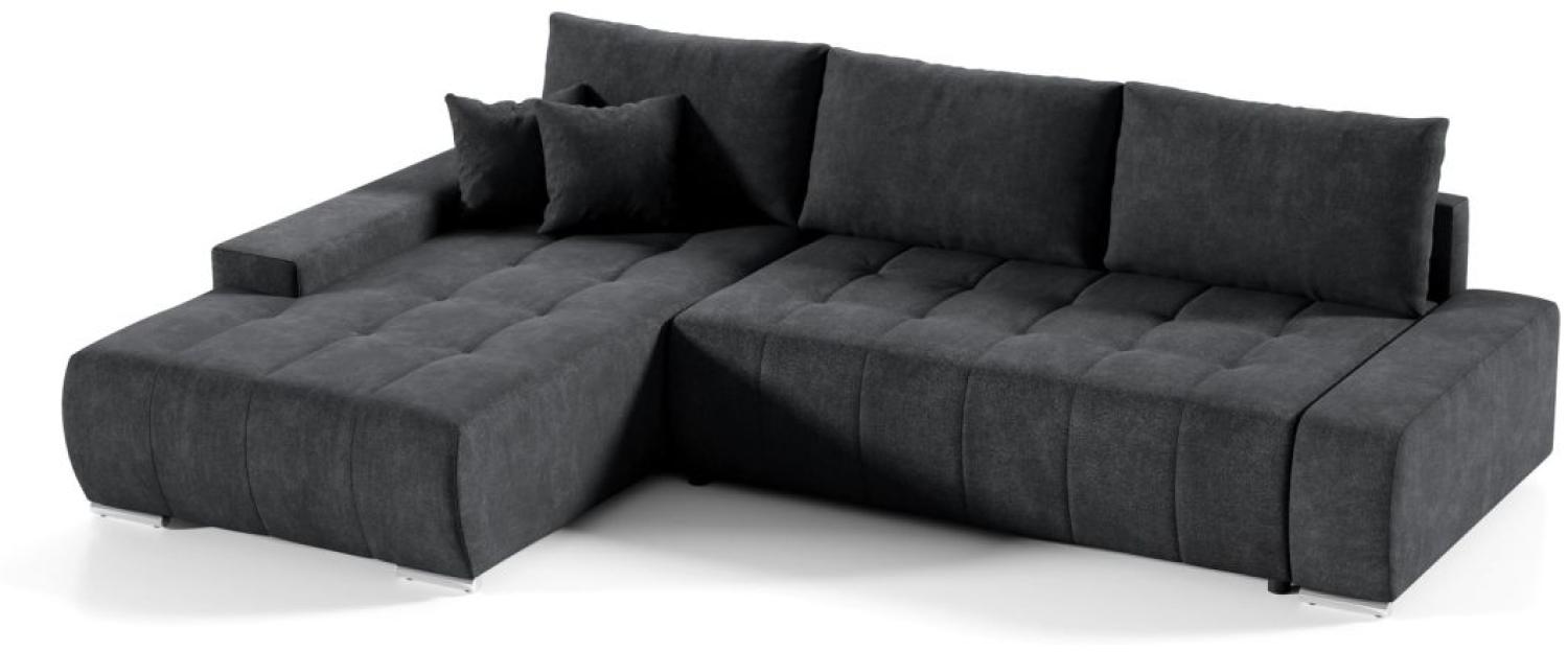 Ecksofa Sofa mit Schlaffunktion VOGAR Stoff Aston Schwarz Ottomane Links Bild 1