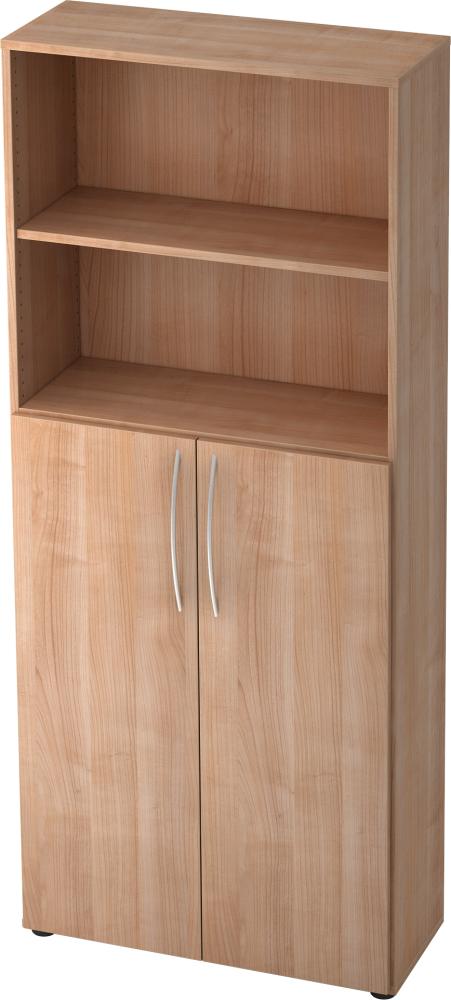 bümö Mehrzweckschrank 80cm breit, Aktenschrank o. Schuhschrank hoch, Regal Schrank-Kombi, Küchenschrank in Nussbaum aus Holz, Vorratsschrank & Haushaltsschrank mit Metallgriffen, 4770-N-N-BM Bild 1