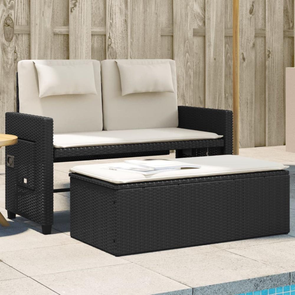 vidaXL Gartenbank Verstellbar mit Kissen Schwarz Poly Rattan 365816 Bild 1