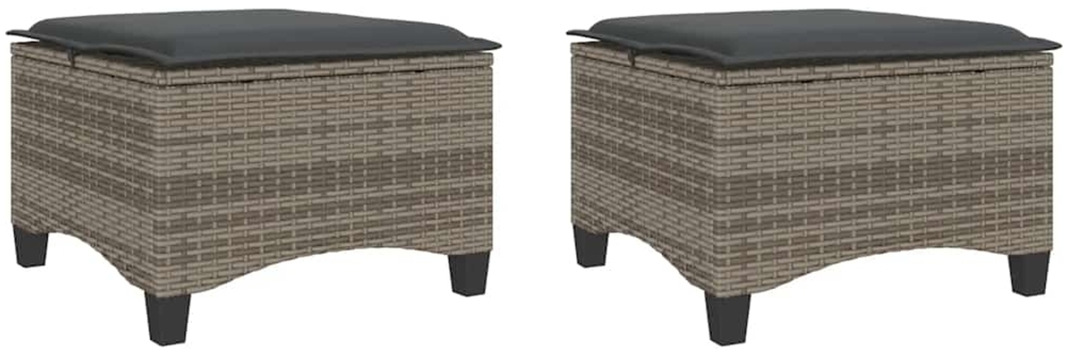 vidaXL Gartenhocker mit Kissen 2 Stk. Grau 55x55x36 cm Poly Rattan 4108248 Bild 1