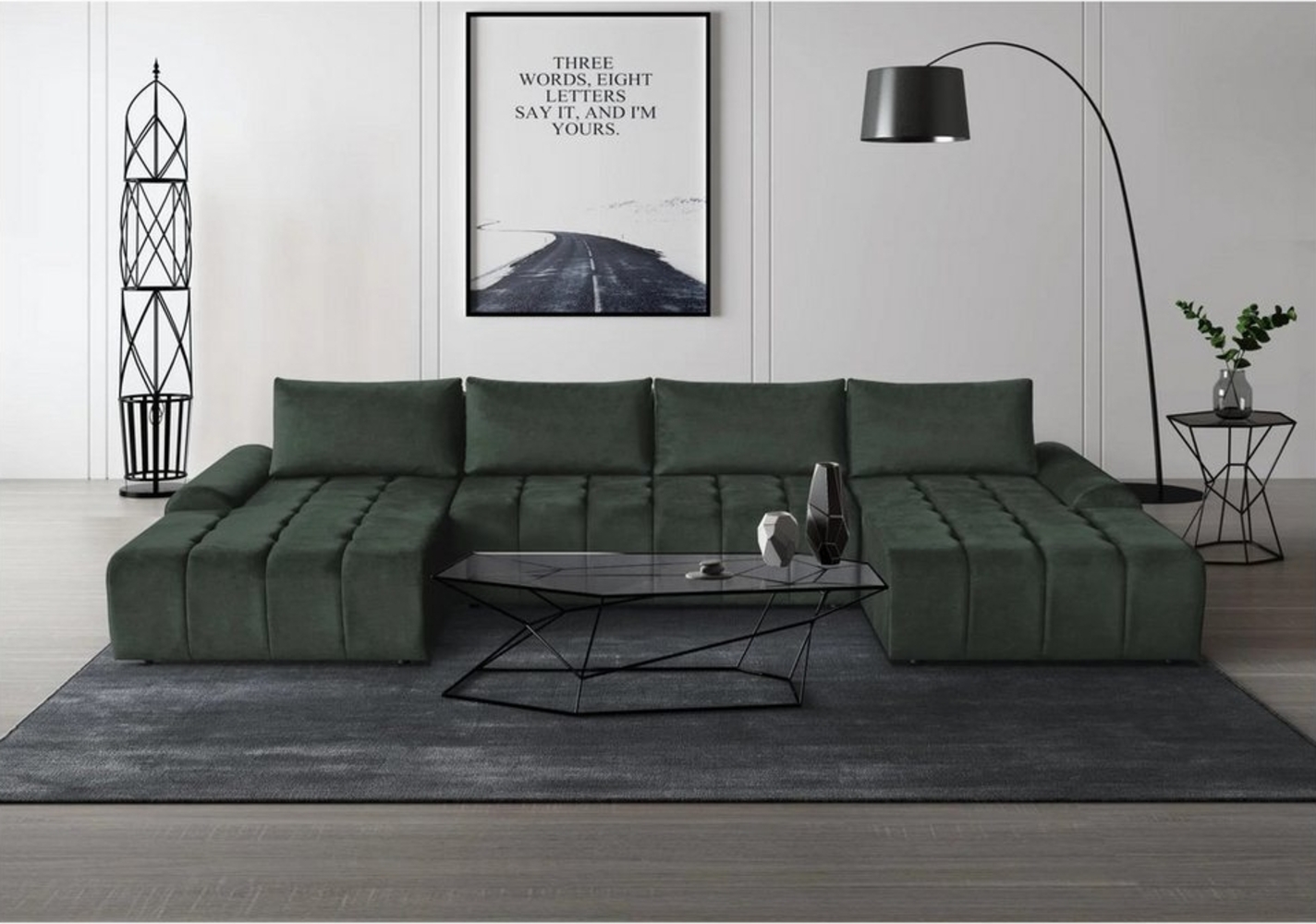 Beautysofa Ecksofa Costa U, inkl. Schlaffunktion, Bettkasten, modernes Lounge-Ecke für Wohnzimmer, U-Form Polsterecke aus Velourstoff, Wohnlandschaft Bild 1