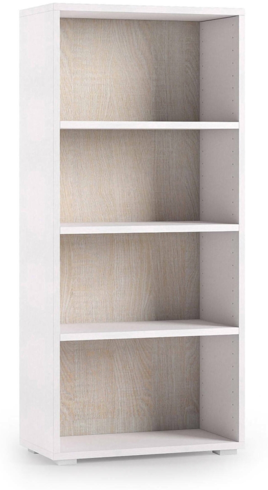 Dmora Bücherregal Aky, Bibliothek mit 3 verstellbaren Regalen, Bücherregal, Wandschrank mit Regalen, 100 % Made in Italy, 60 x 30 x 130 cm, Weiß und Eiche Bild 1