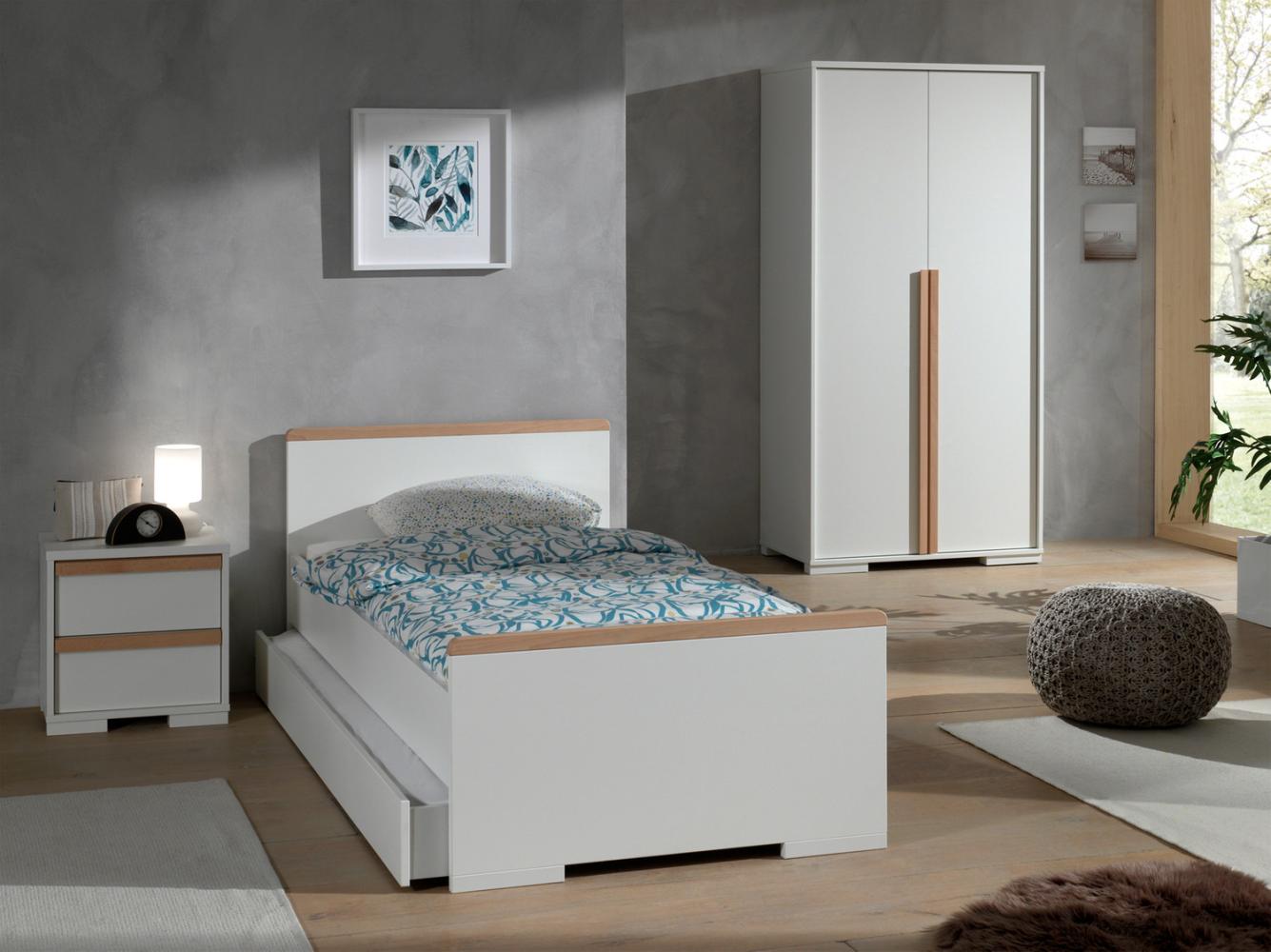 Set London Einzelbett mit Bettschublade Nachtkonsole und Kleiderschrank Buche Bild 1