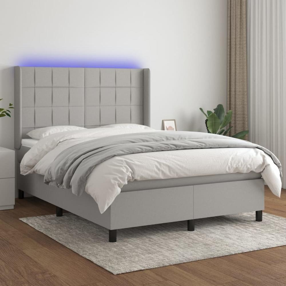 vidaXL Boxspringbett mit Matratze & LED Hellgrau 140x200 cm Stoff 3138317 Bild 1