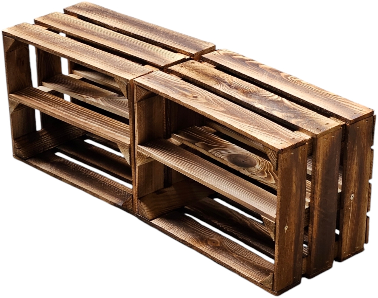 2er Set Holzkisten Weinkisten Obstkiste Klein Geflammt Regal aus Holz 40x30x25cm Bild 1