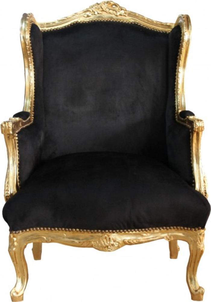 Casa Padrino Barock Lounge Thron Sessel Schwarz/Gold Mod2 - Ohren Sessel - Ohrensessel Tron Stuhl Bild 1