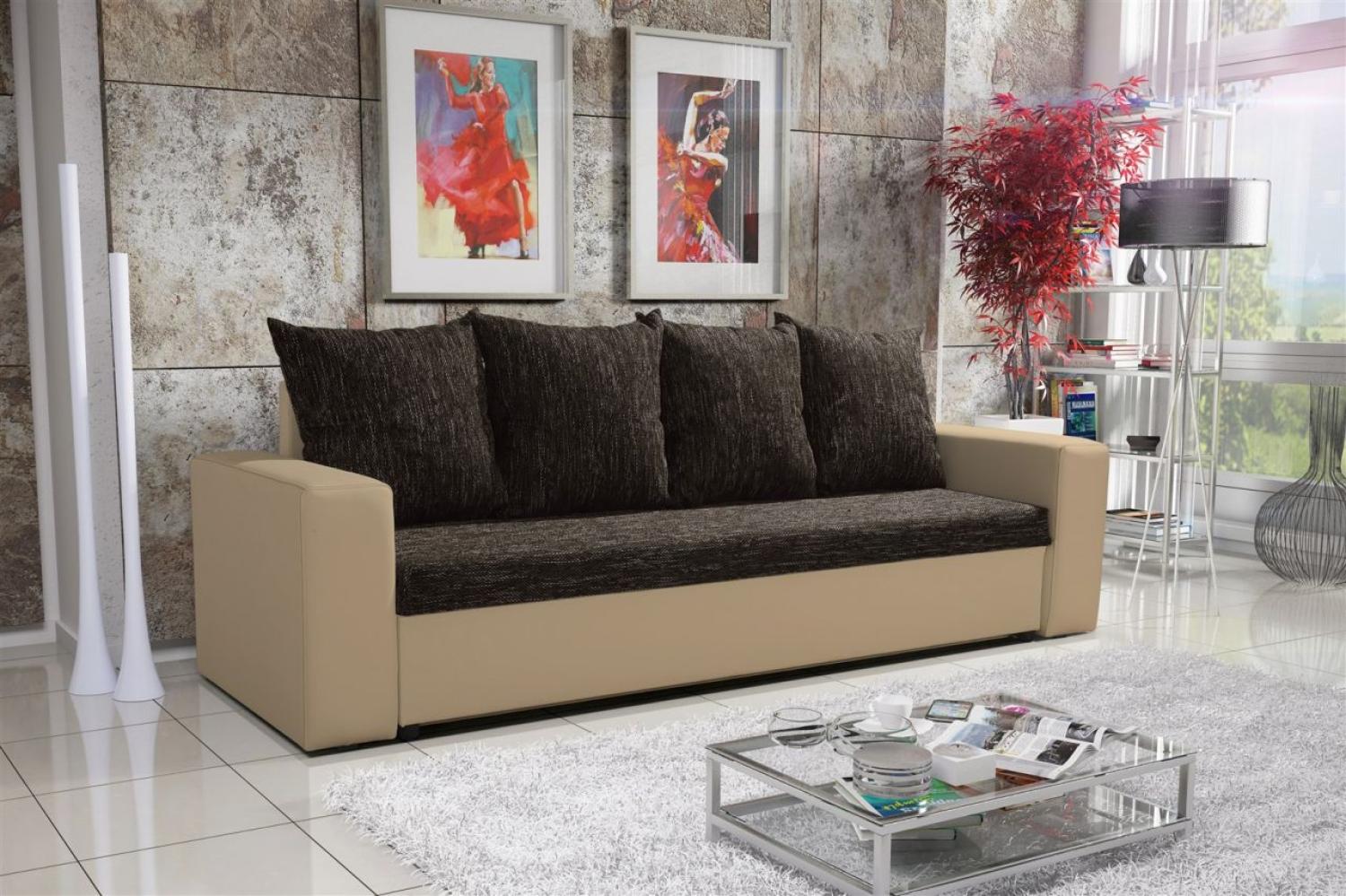 Sofa Schlafsofa inklusive Bettkasten NINA Beige / Dunkelbraun Bild 1