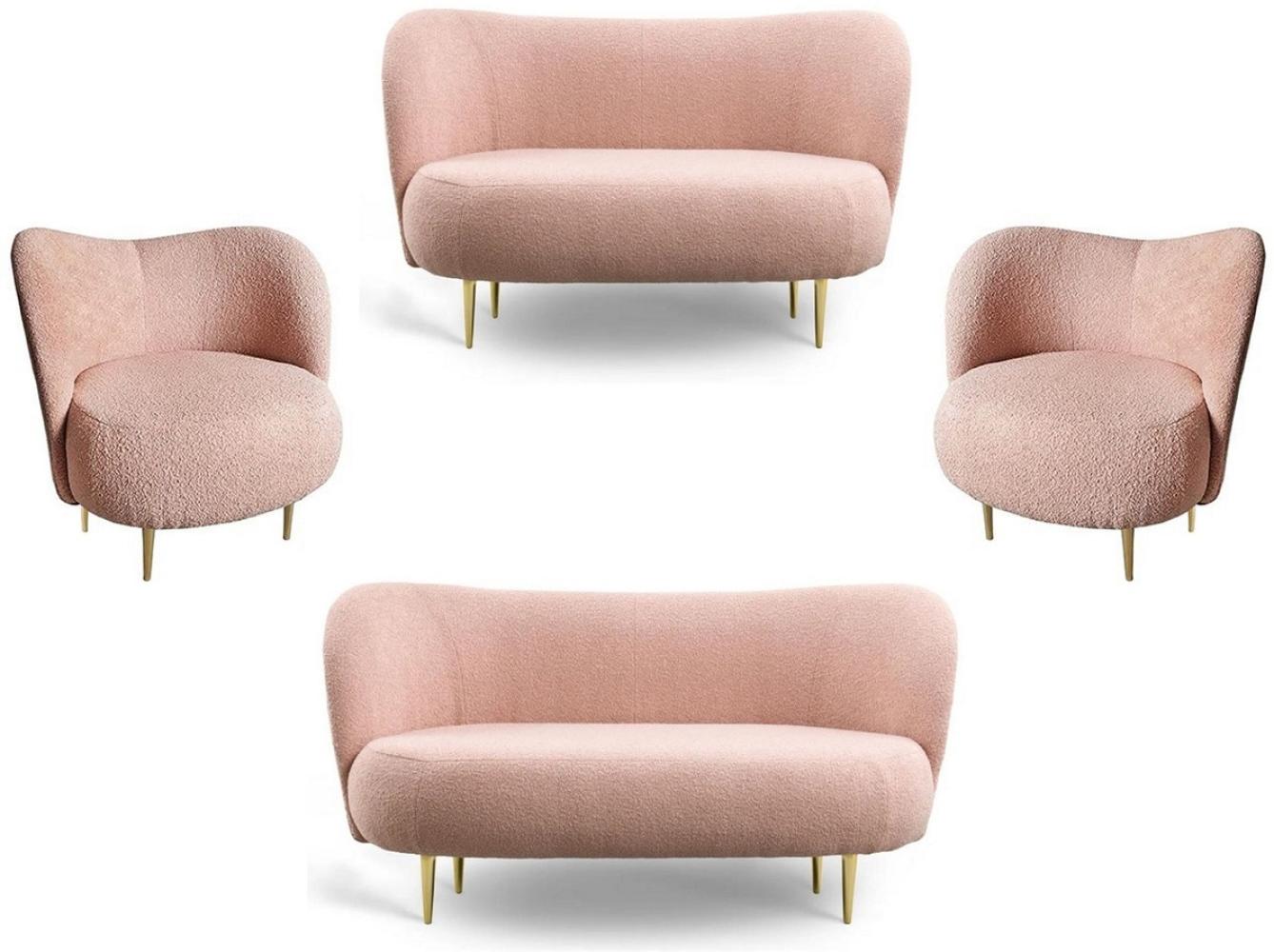 Casa Padrino Luxus Wohnzimmer Set Rosa / Gold - 2 Luxus Sofas mit gebogener Rückenlehne & 2 Luxus Sessel mit gebogener Rückenlehne - Luxus Möbel - Wohnzimmer Möbel - Luxus Einrichtung Bild 1