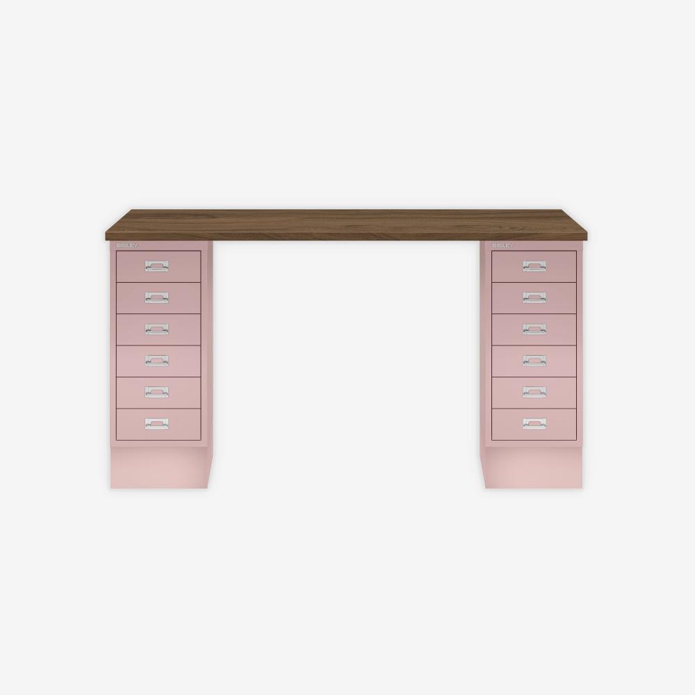 MultiDesk, 2 MultiDrawer mit 6 Schüben, Dekor Nussbaum, Farbe Pastellpink, Maße: H 740 x B 1400 x T 600 mm Bild 1