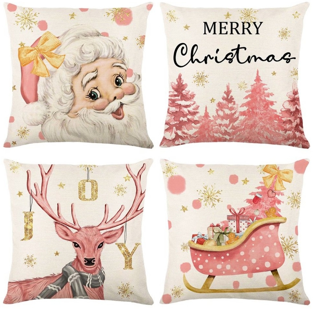 Rosnek Kissenbezug 4 Stück, Leinen, Quadratisch, für Weihnachten Bett Sofa Deko, (4 Stück) Bild 1