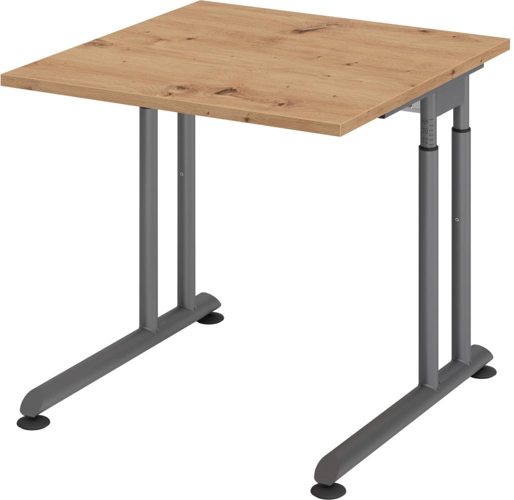 bümö® Schreibtisch Z-Serie höhenverstellbar, Tischplatte 80 x 80 cm in Asteiche, Gestell in graphit Bild 1