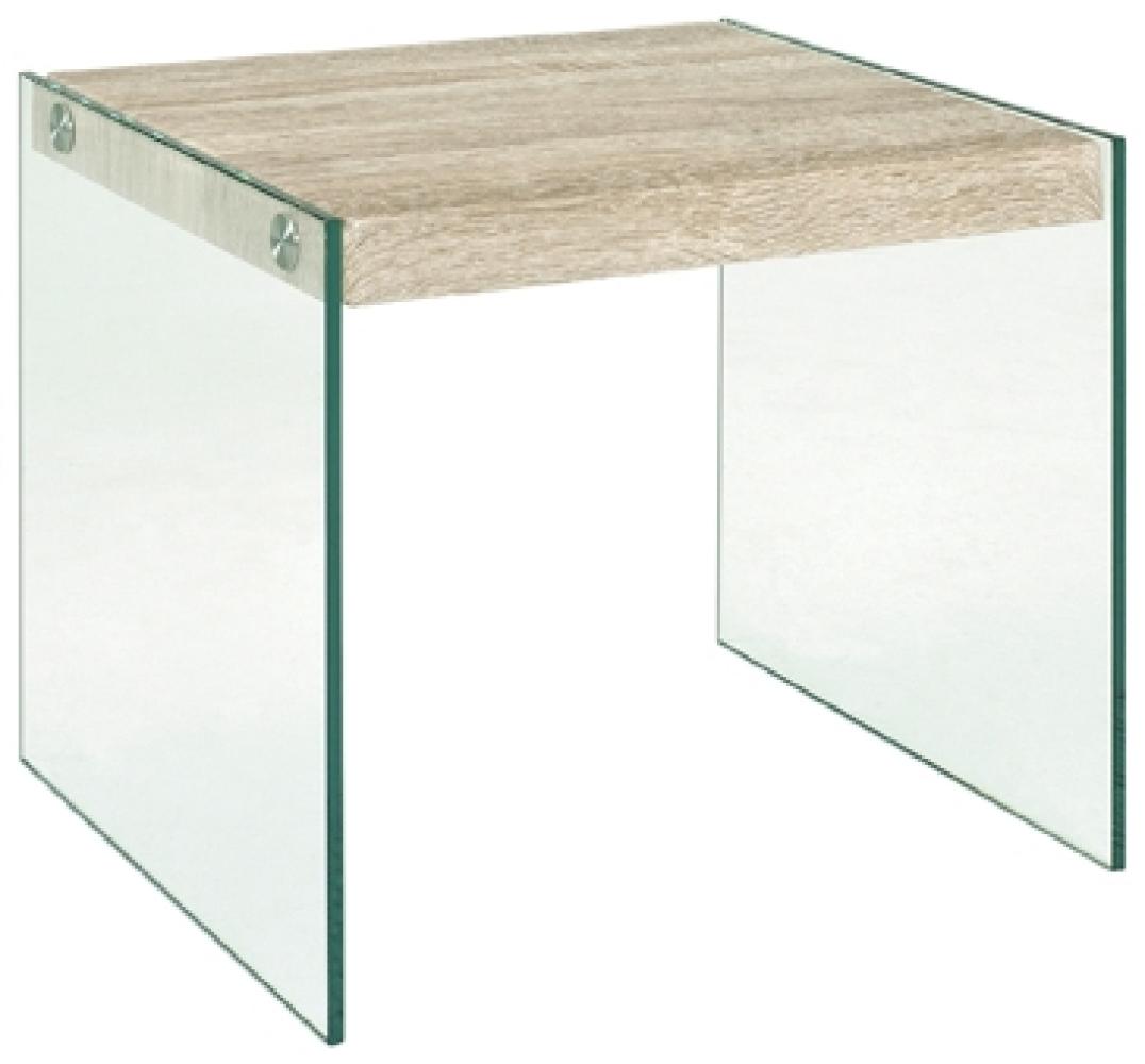 Beistelltisch >Olymp< in eiche hell aus Glas 8 mm, MDF 40 mm - 40 x 35 x 35 (BxHxT) Bild 1