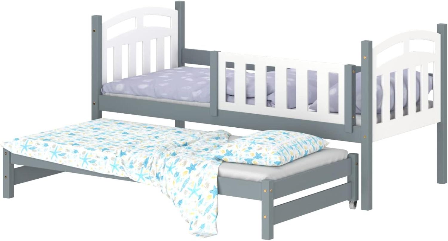 WNM Group Kinderbett Ausziehbar Suzie - aus Massivholz - Ausziehbett fr Mdchen und Jungen - Hohe Qualitt Bett mit Rausfallschutz fr Kinder Grau - 200x90 / 190x90 cm Bild 1