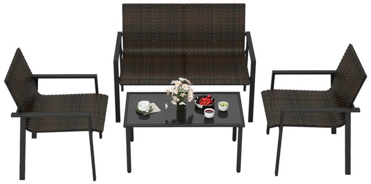 COSTWAY Gartenlounge-Set, (4-tlg), Balkonset PE Rattan, mit 2 Stühlen, Bank & Tisch Bild 1