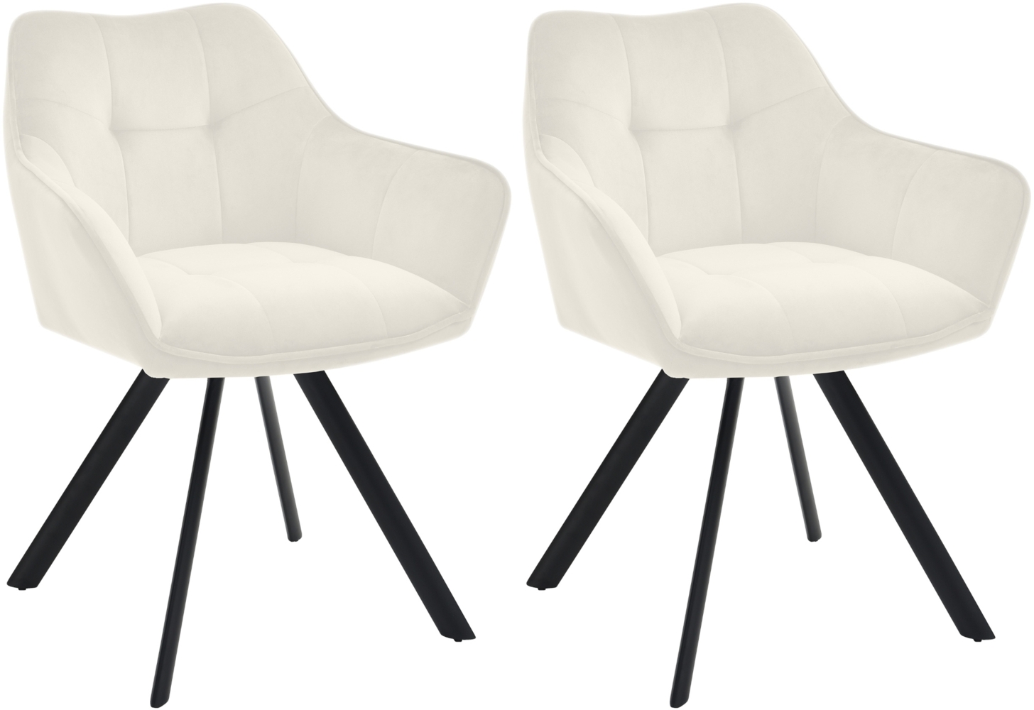 CLP 2er Set Esszimmerstuhl Scott I Samt oder Stoff I Sessel mit Metallgestell I,creme Samt Bild 1