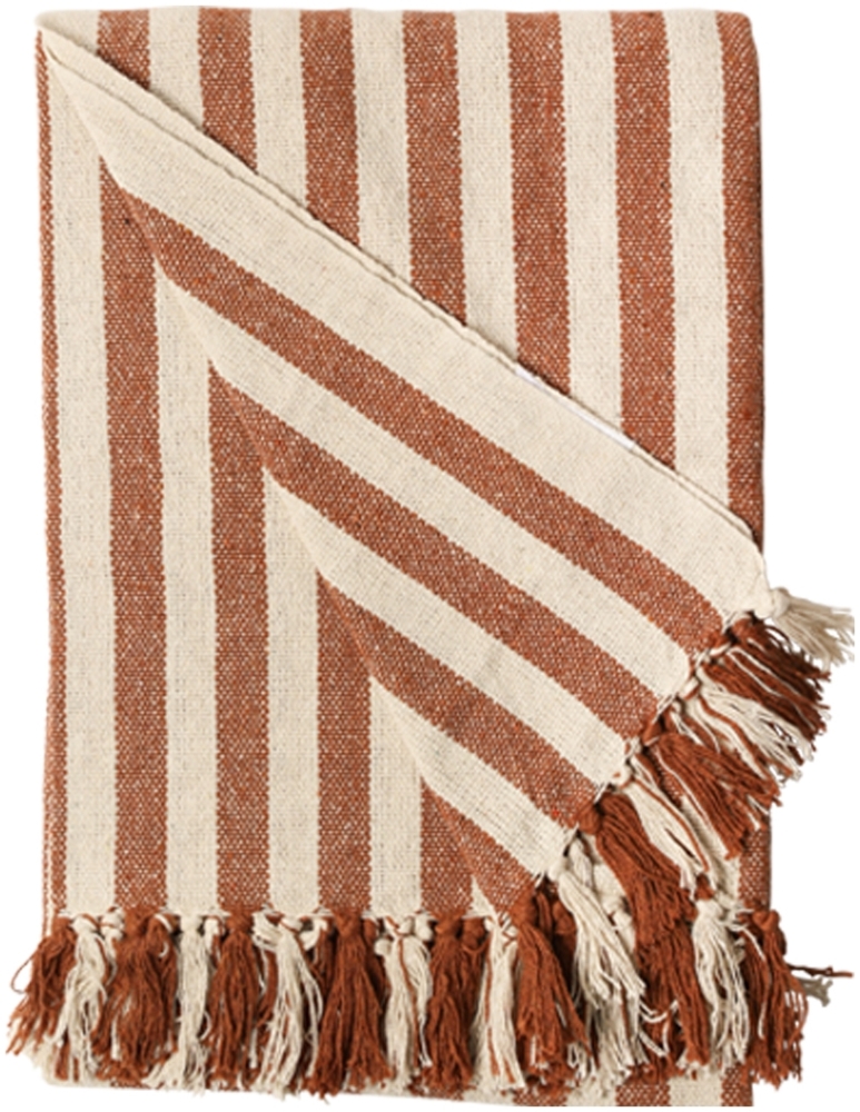 Decke Überwurf Gestreift 100% Baumwolle 130x180 cm Skandinavisch Goldbraun/Natur Bild 1