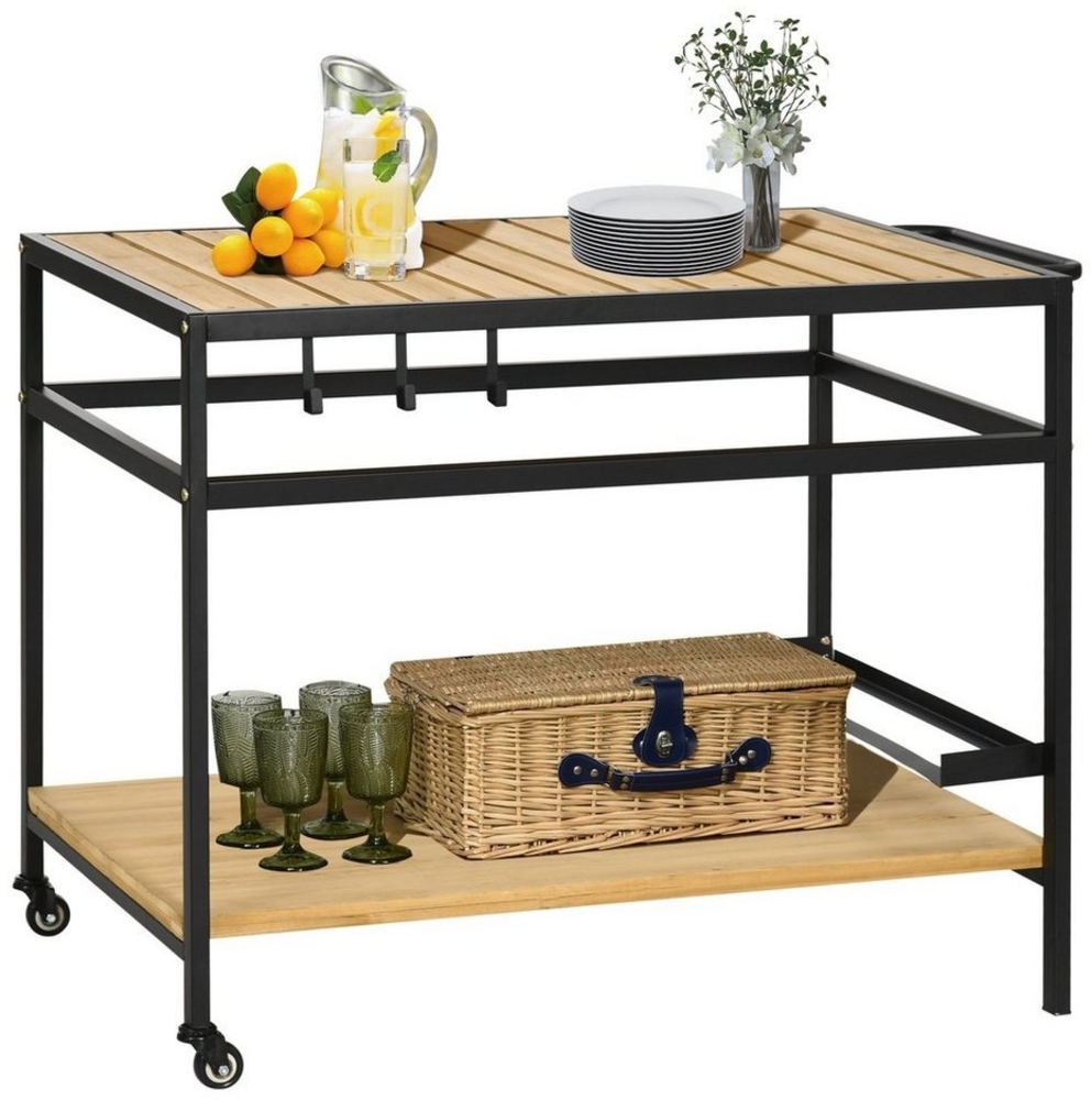 Outsunny Servierwagen Outdoor Multifunktionstisch mit Rollen, für Garten, Balkon, (Outdoor Multifunktionstisch, 1 St, Gartenrollwagen), wetterbeständig, mobil Bild 1