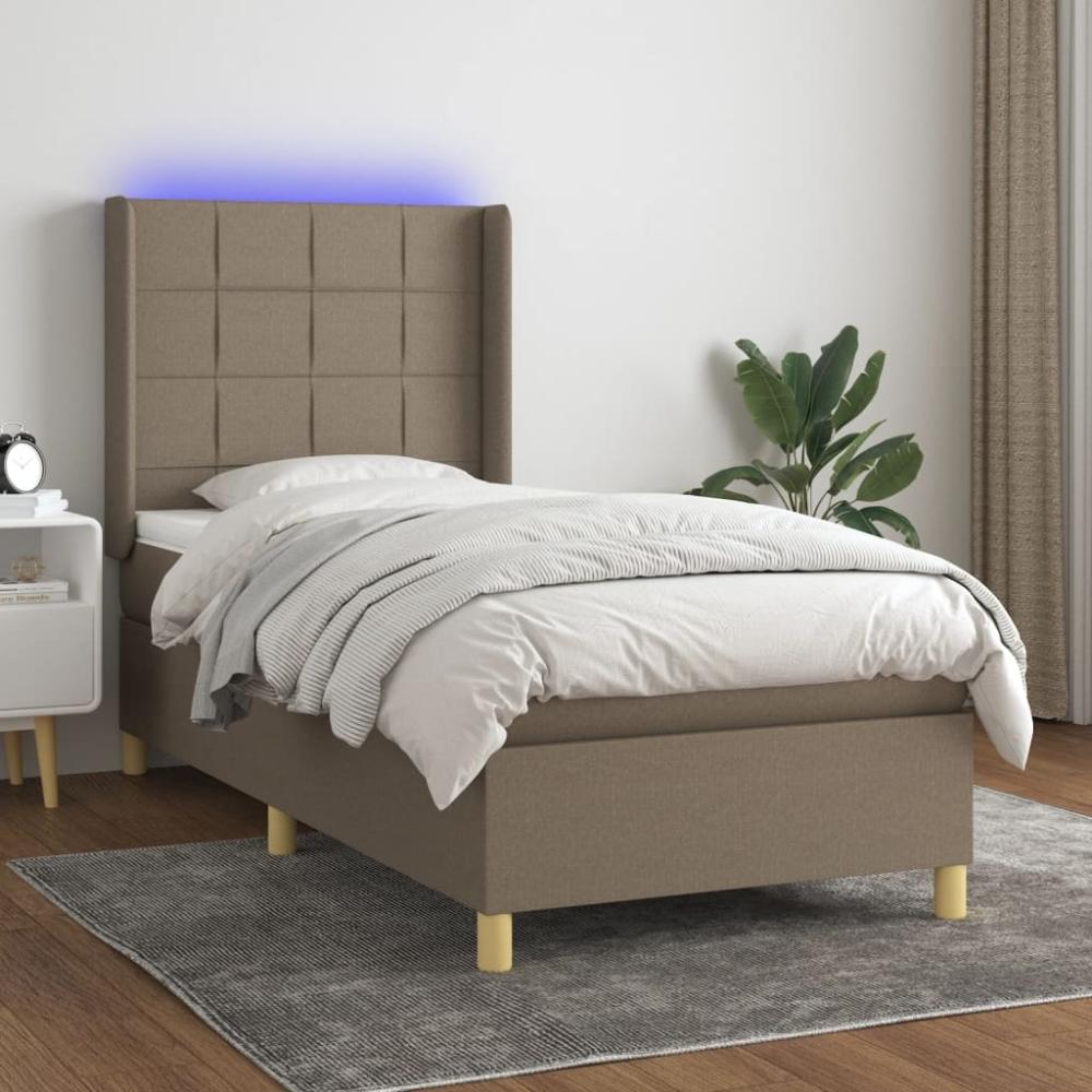 vidaXL Boxspringbett mit Matratze & LED Stoff Taupe 80x200 cm, Härtegrad: H2 [3138833] Bild 1