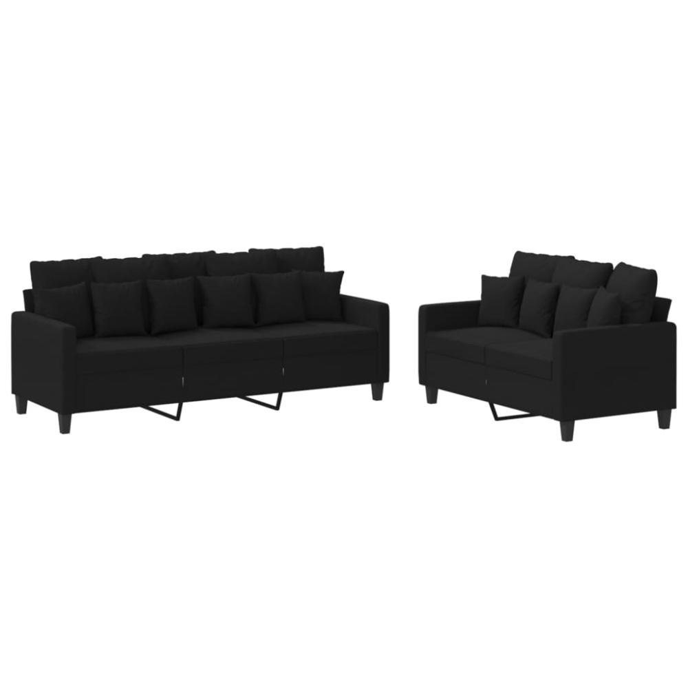 vidaXL 2-tlg. Sofagarnitur mit Kissen Schwarz Stoff 3201668 Bild 1