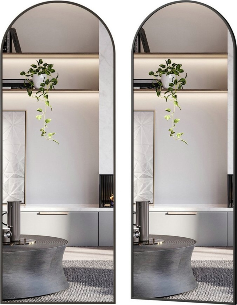 Boromal Spiegel Schwarz groß 150x50 140x40 Flurspiegel Bodenspiegel Metall Rahmen (Standspiegel Ganzkörperspiegel, Rund bogen), hochauflösend,explosionsgeschützt Bild 1