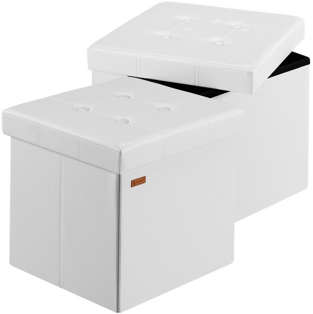 Casaria Sitzhocker, mit Stauraum Weiß Faltbar Deckel Kunstleder Gepolstert 38x38x38cm Bild 1