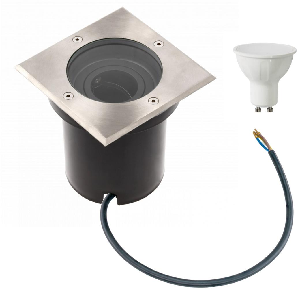 7 Watt eckige LED Einabu Boden-Spot Bodenleuchte Bodenstrahler Wegleuchte | schwenkbar aus Edelstahl | 130 x 130 x 129mm (B. x L. x H.) | 520 Lumen | Warmweiß (2700 K) Bild 1